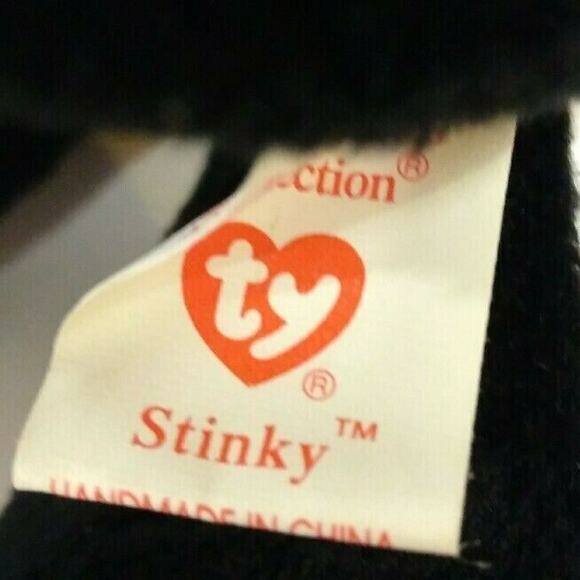 2x Vintage Ty Beanie Babies Ringo the Raccoon + Stinky the Skunk Plush Beanies - Picture 6 of 11